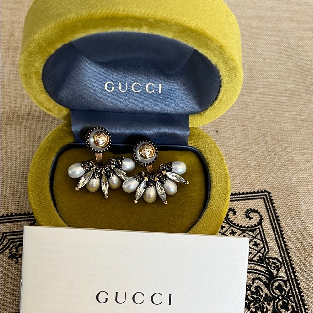 Gucci Gold and White Pearl Earrings